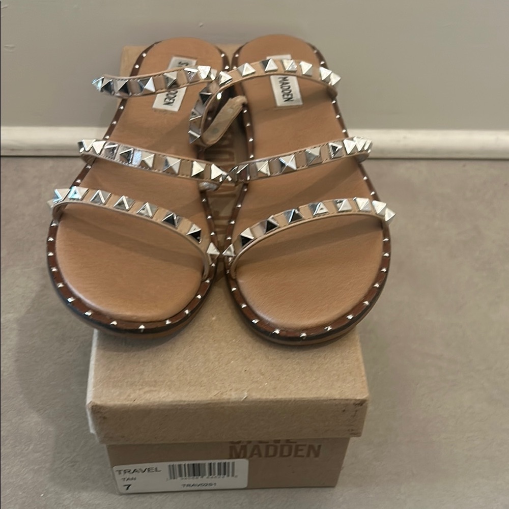 Steve Madden Tan Studded Strappy Sandals